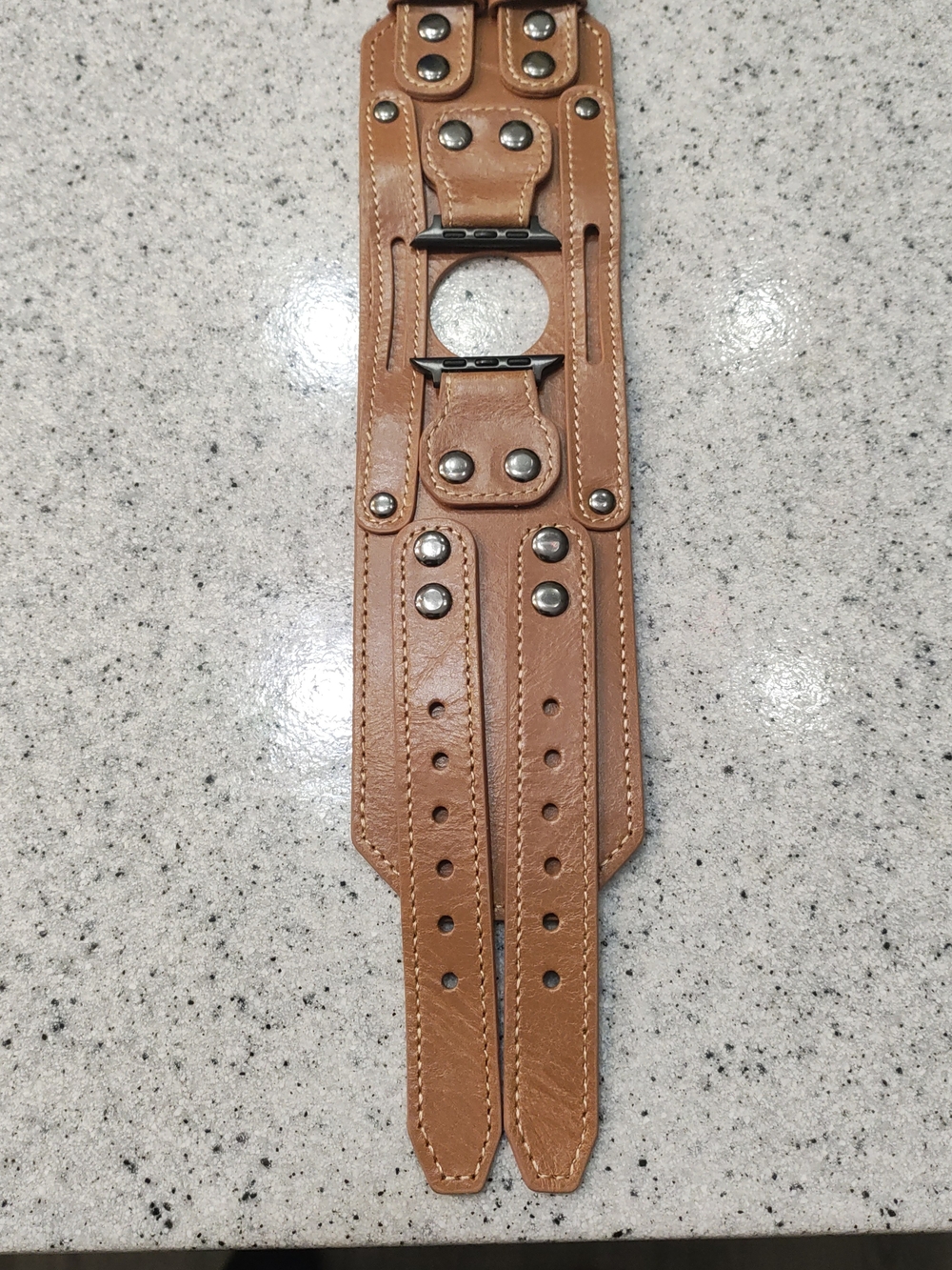 Smart Watch Tan Genuine Leather Wristband🎇Strap ^⁠_⁠^ Stud Details